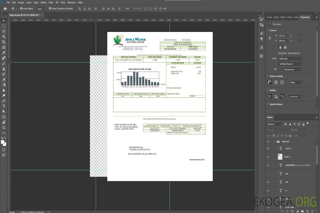 Modèle de facture de services publics d'entreprise USA Arizona Avra ​​Water aux formats Word et PDF template